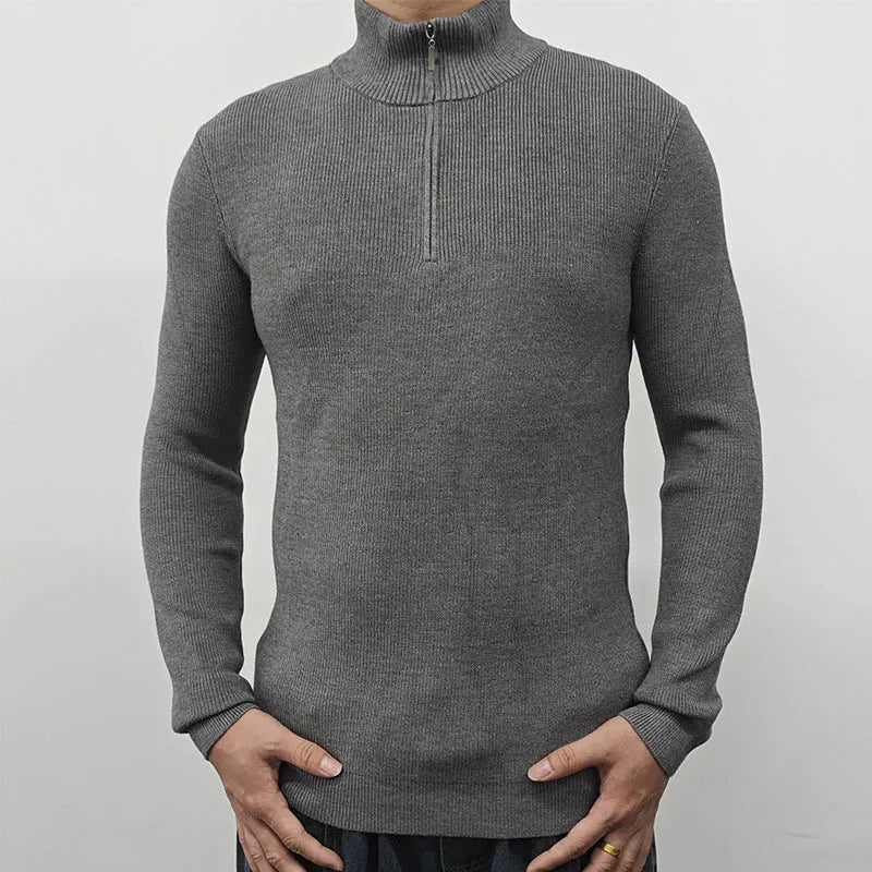 Men's cotton blend half-turtleneck zipper sweater in British style for leisure wear