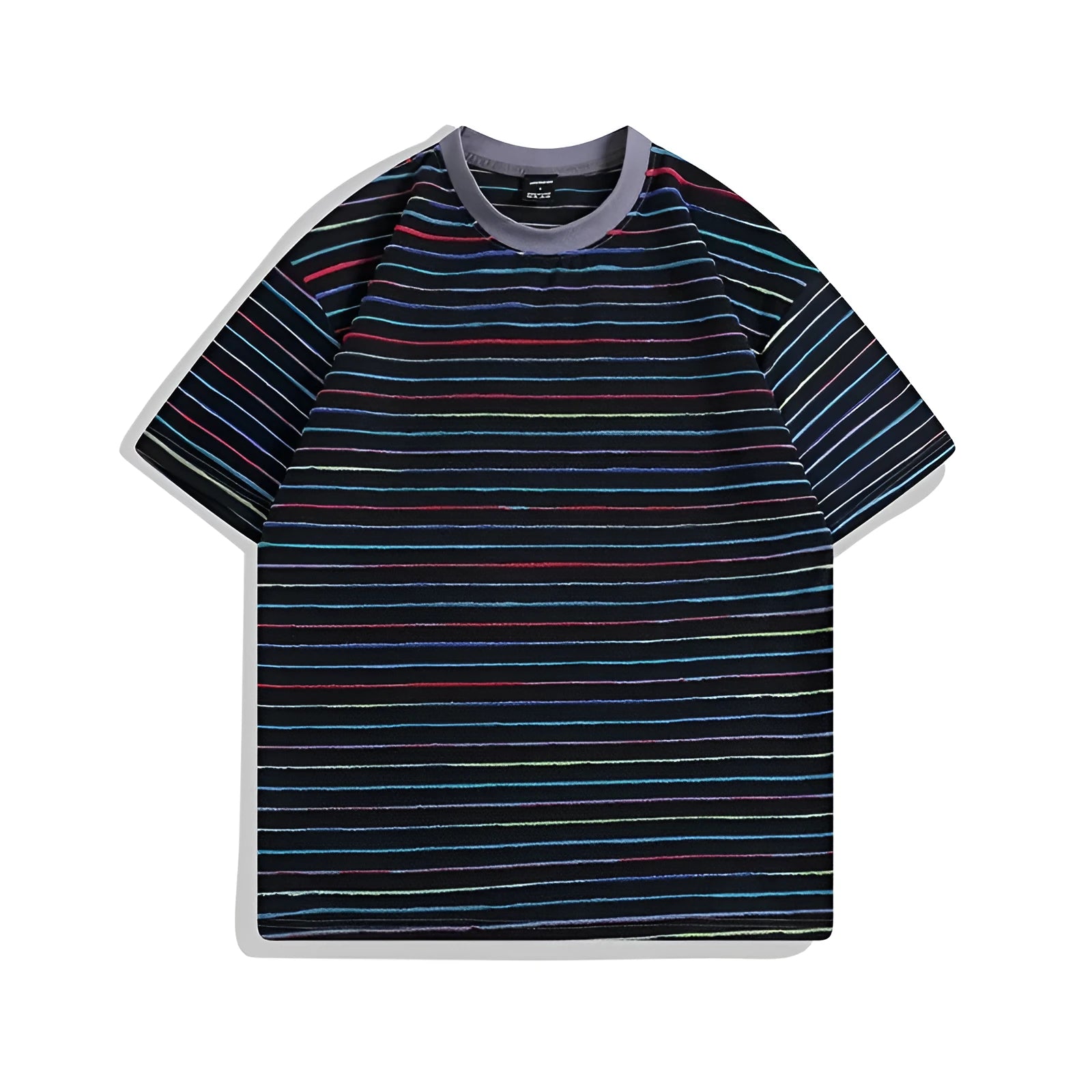Striped loose fit half sleeve couple's T-shirt in apricot colour with round neck and Asian sizing