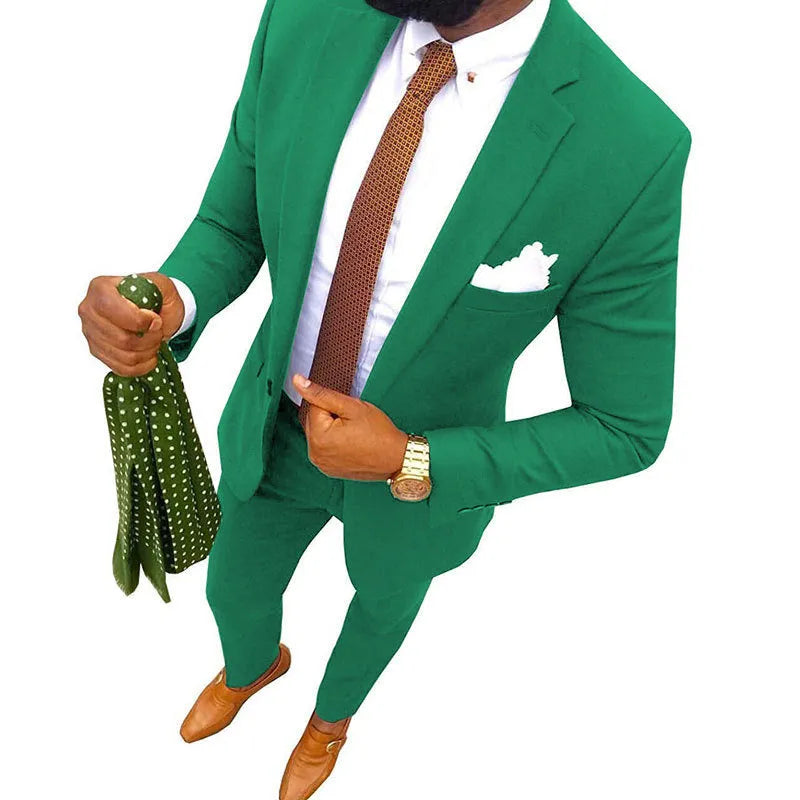 Men's formal two-piece suit jacket and trousers in multiple colours for banquet and wedding occasions