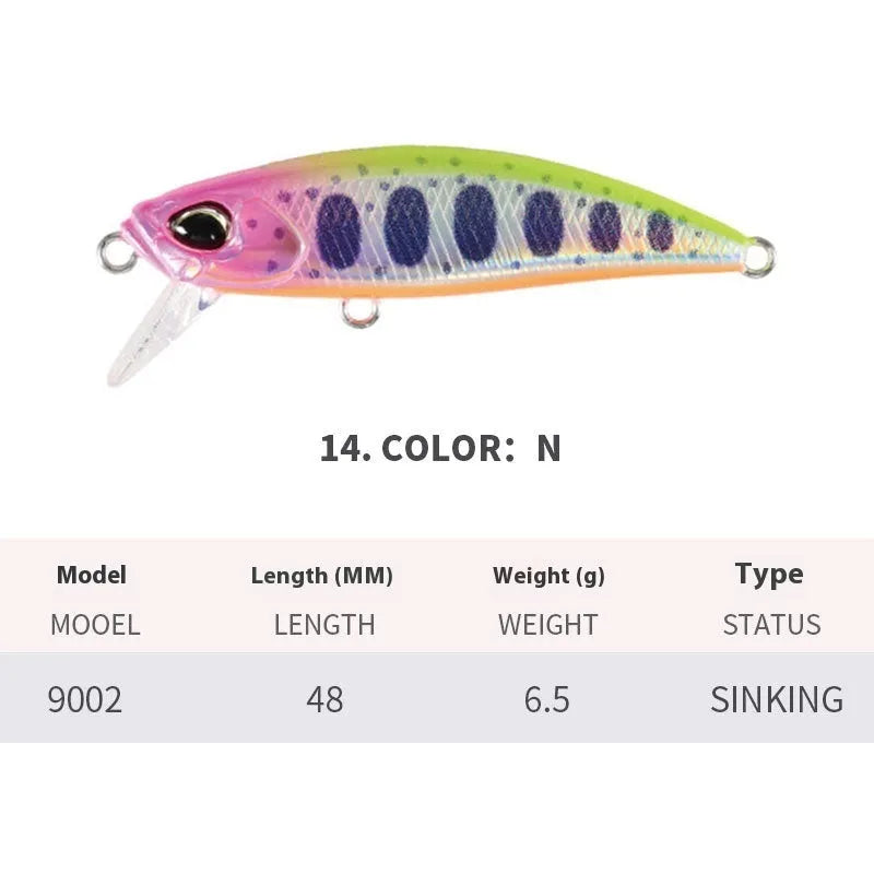 Japanese 48mm hard plastic fishing lure for snakehead and mandarin fish in multiple colour options