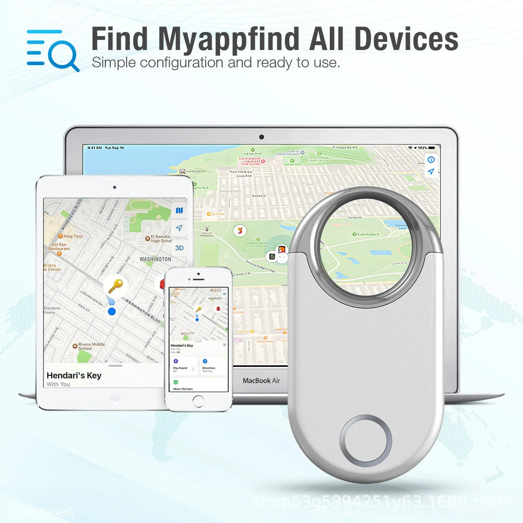 Small black and white GPS anti-lost tracking device for pets and children on a white background.