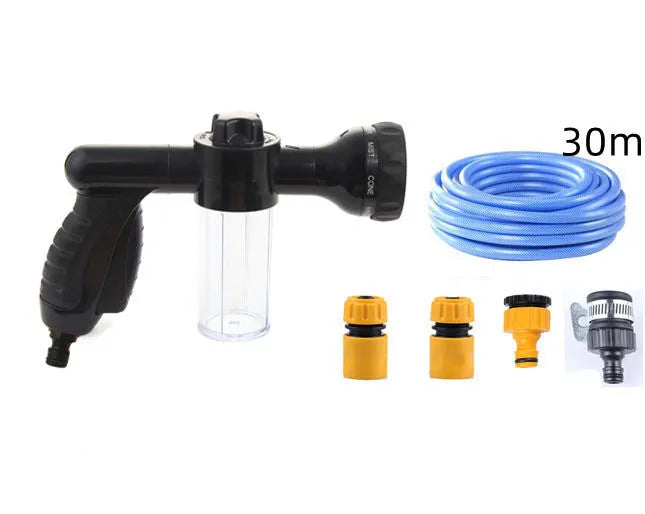Green high-pressure foam spray water gun with adjustable nozzle for car and garden cleaning.