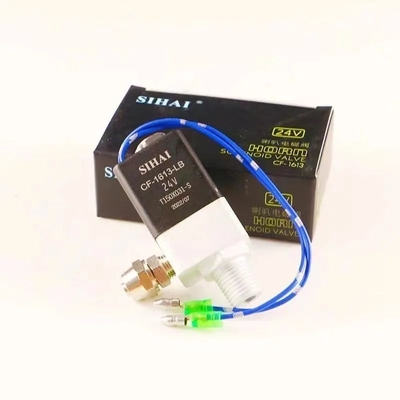 Black dual trumpet air horn kit with compressor for 12V and 24V vehicles