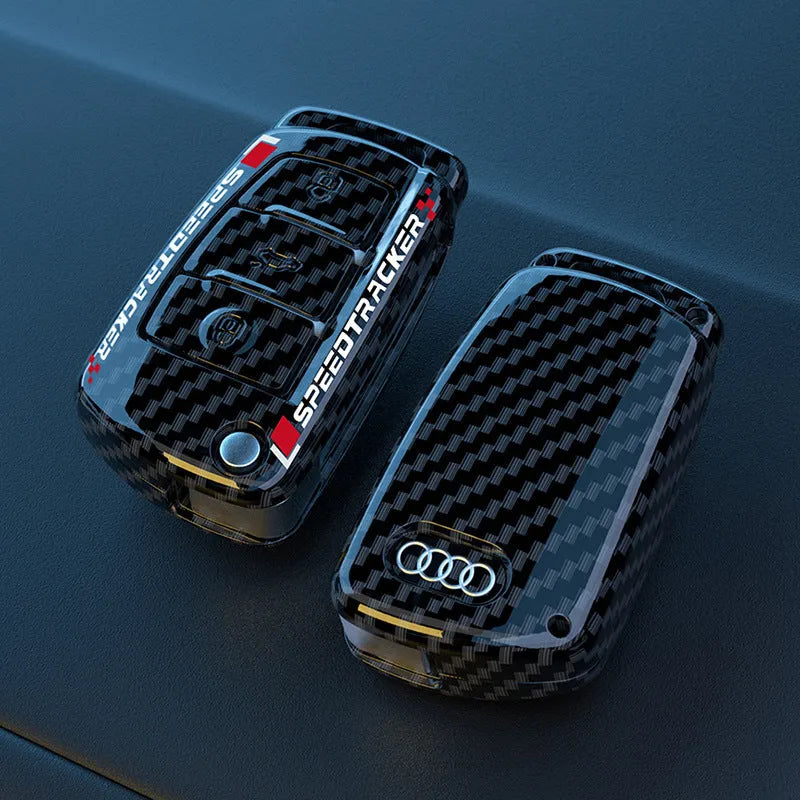 Carbon fibre style car key cover with mirror surface in carbon black and white colour options