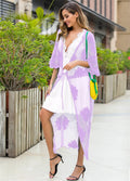 Light purple lace embroidery beach cover-up dress for swimming and beachwear