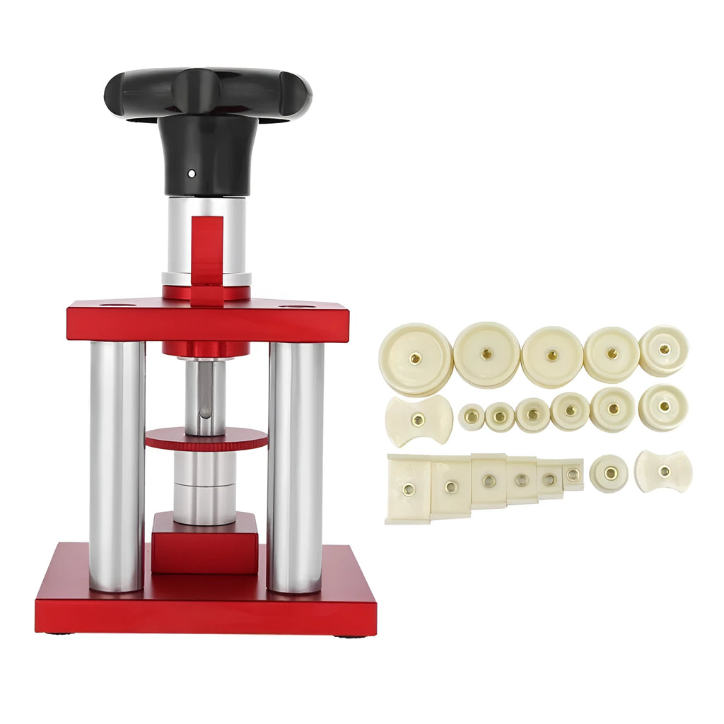 Watch spiral cap presser tool with set of 20 plastic moulds for back cover installation