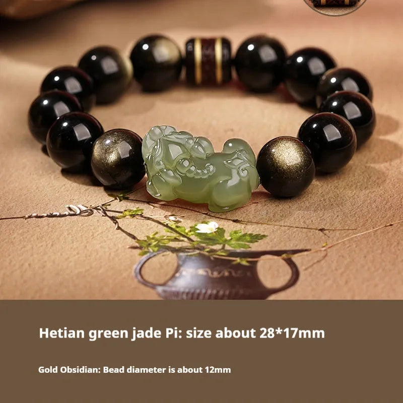 Women's Hetian jade bracelet with black and red braided ropes in Chinese style