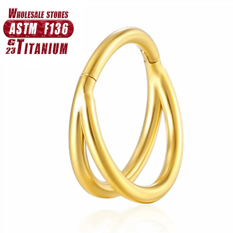 Titanium alloy fork nose ring in silver colour on black background