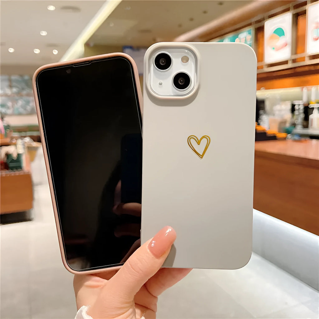 Brown soft silicone iPhone case with hot stamped love design showing non-slip TPU texture
