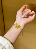 Copper half bracelet with New Chinese retro hemp pattern and ancient silk butterfly motif, electroplated finish