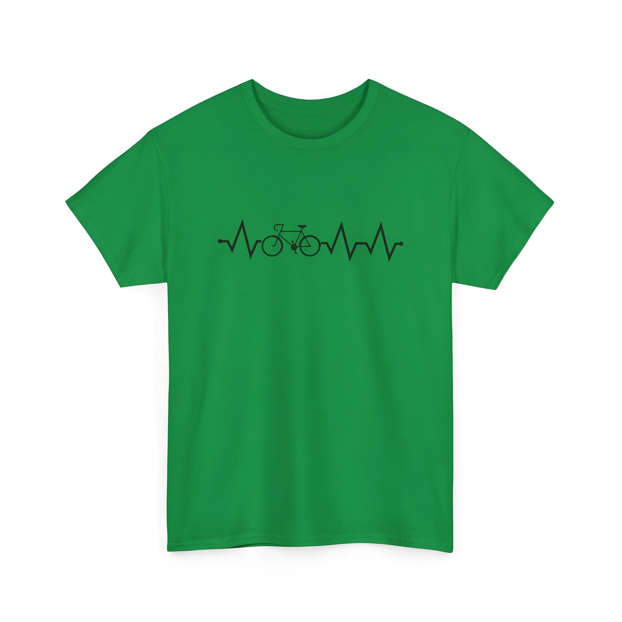 Green cotton short-sleeve t-shirt with a white creative letter print on the front.