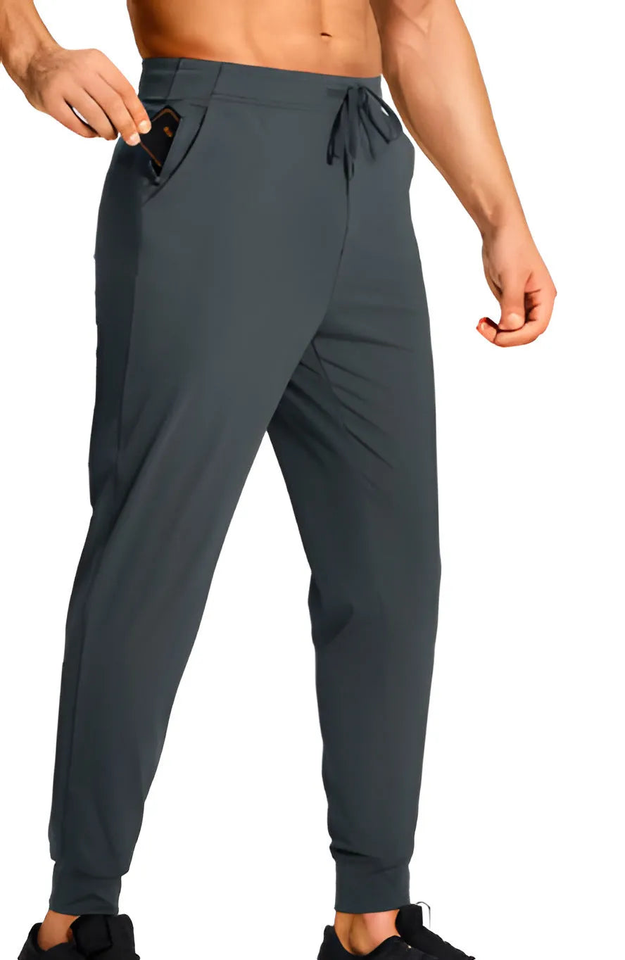 Men's loose-fit straight-leg casual trousers in a solid colour, made from polyester fabric.