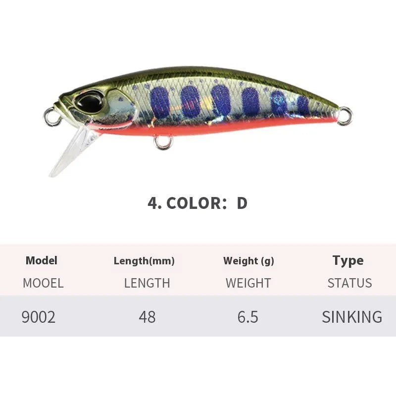 Japanese 48mm hard plastic fishing lure for snakehead and mandarin fish in multiple colour options