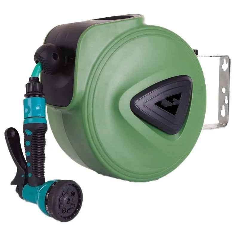 Automatic retractable hose reel with 10 metre PVC water pipe in compact drum for car washing