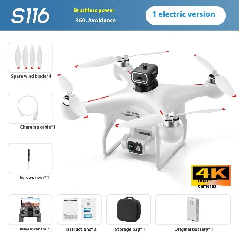 Black plastic brushless UAV drone with four-side obstacle avoidance and HD camera