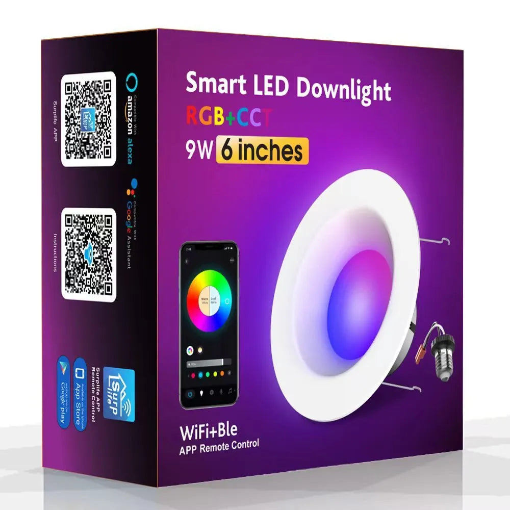 Smart WiFi Bluetooth RGBW colour changing ceiling lamp with remote control on a white background