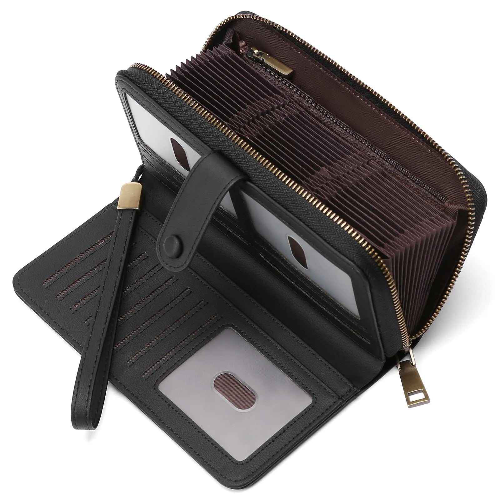 Women's expanding card holder wallet with anti-theft swiping function in multiple colour options