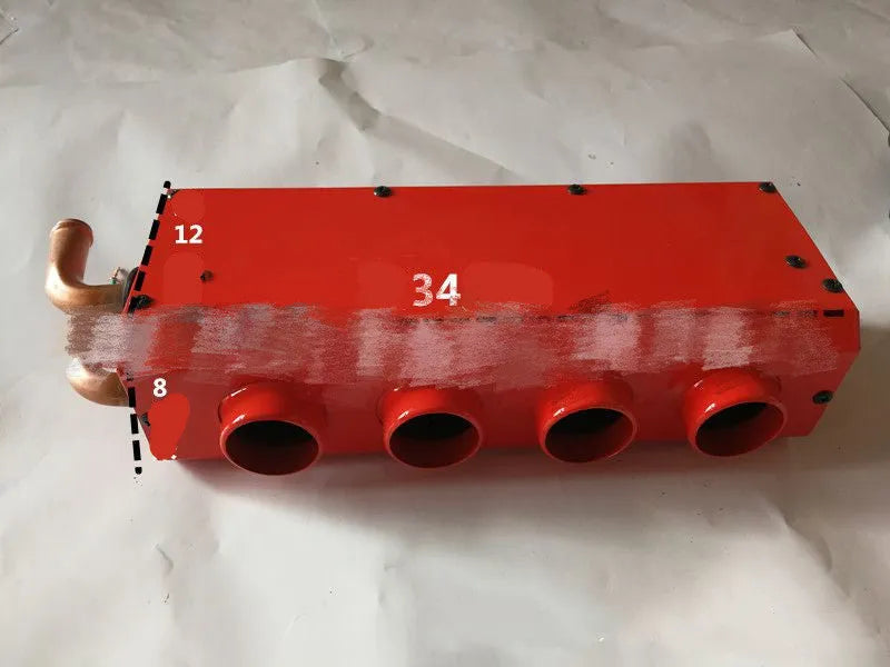 Metal car heater with long copper pipe for 12V or 24V vehicle installation.