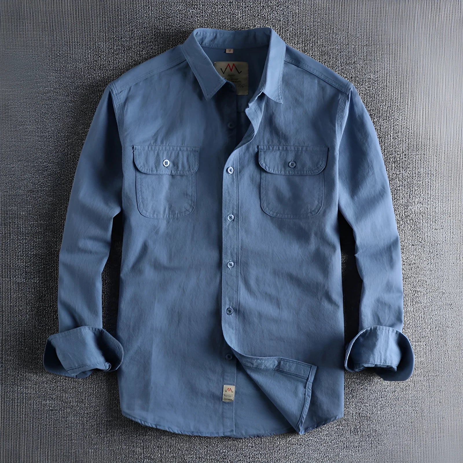 Men's solid colour cotton shirt with retro cardigan style and long sleeves