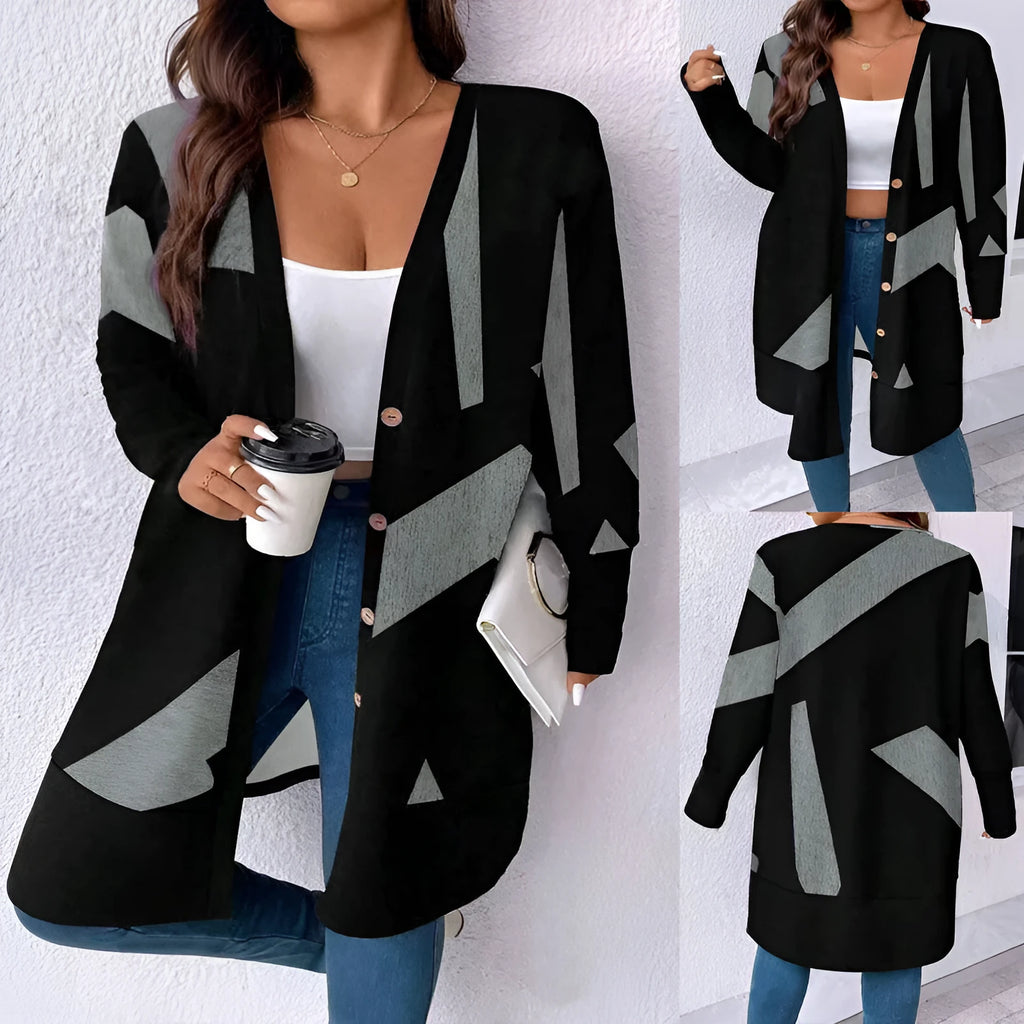 Black plus size knitwear cardigan coat with button stitching and loose casual fit