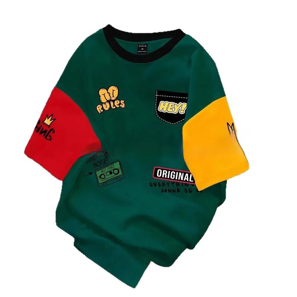 Men's loose fit short-sleeved t-shirt with digital printed letters in trendy colours