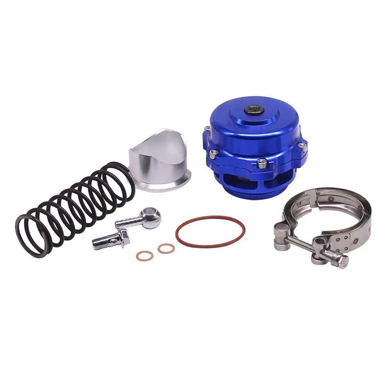 Aluminium alloy automotive blowdown valve in 50mm size, shown in available colours.