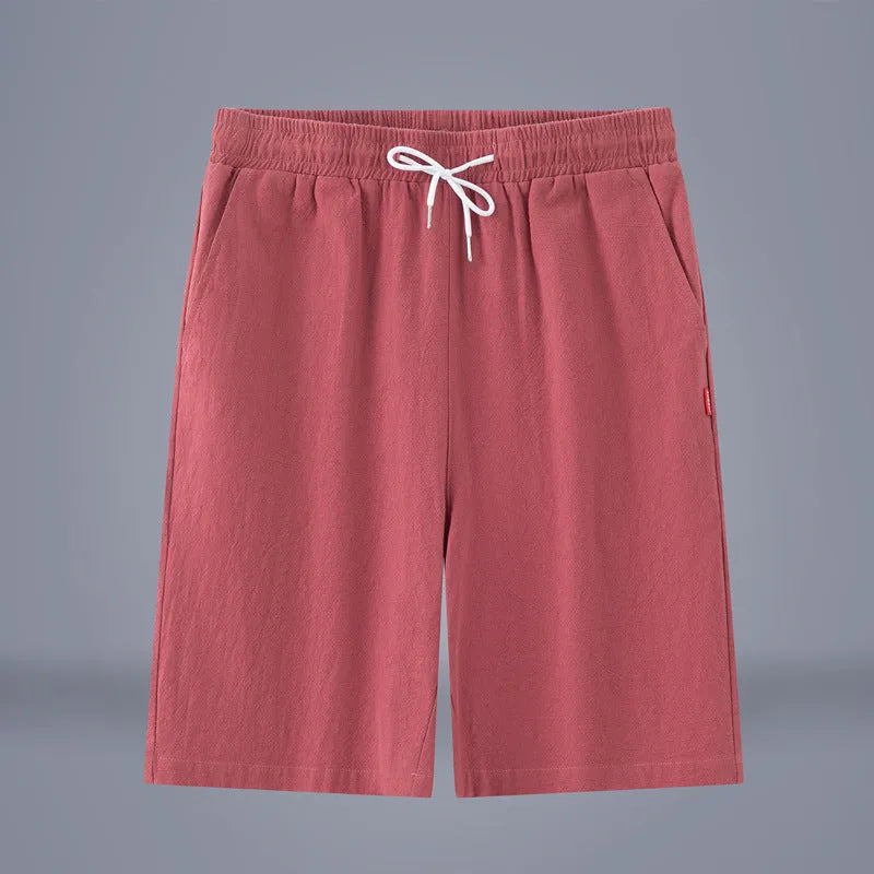 Chinese-style cotton and linen cropped pants in solid colours with drawstring waist