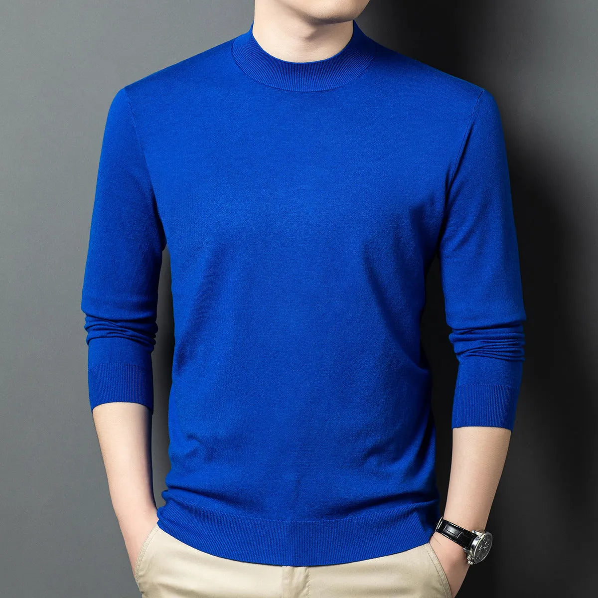 Men's round neck wool mulberry silk sweater long sleeve winter pullover in multiple colour options