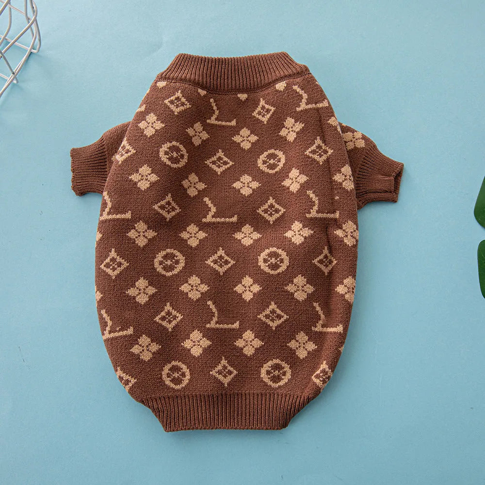 Wool knitted dog sweater in monochrome or two-tone colours for autumn and winter wear.