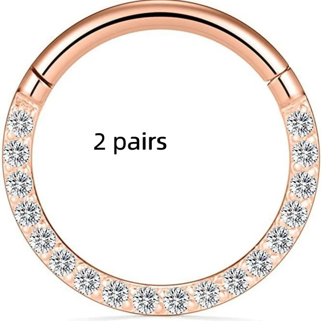 Stainless steel nose ring with diamond front in multiple colour finishes and size options