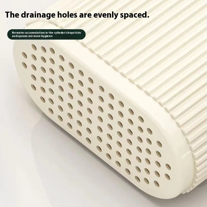 Plastic wall-mounted kitchen chopsticks basket with spoon holder and drain holes in beige colour
