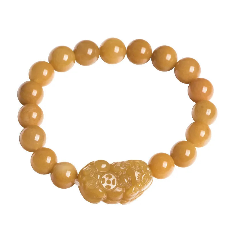 Personalised Money Jade Bracelet carved from Golden Thread Jinsi Jade, showing large and small size options.