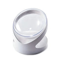 White clear plastic tilted ergonomic cat food bowl for dry and wet food.