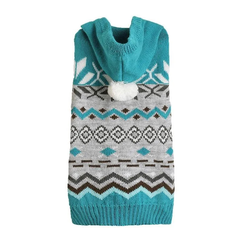 Acrylic knit pet sweater with woven diamond pattern in blue, green, or pink colour for dogs and cats