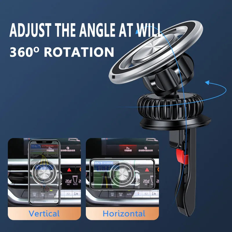 Air vent magnetic phone holder with snap-on bracket in black or silver colour options