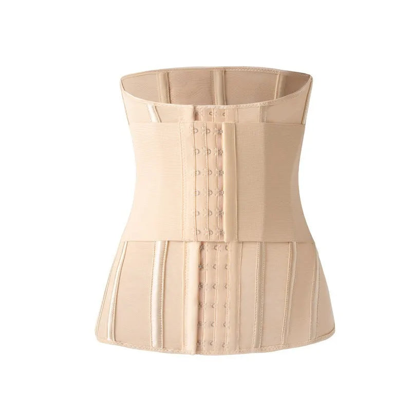 Nylon belly band for waist training in black or apricot colour with belt tie.