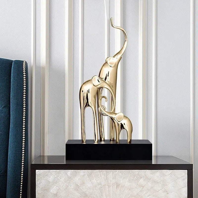 European style resin elephant decorative ornament in bright gold, rose gold, elegant silver, or retro colour finish