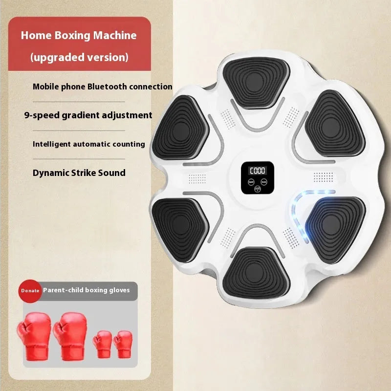 Smart music boxing machine wall target with electronic reaction lights and focus gloves