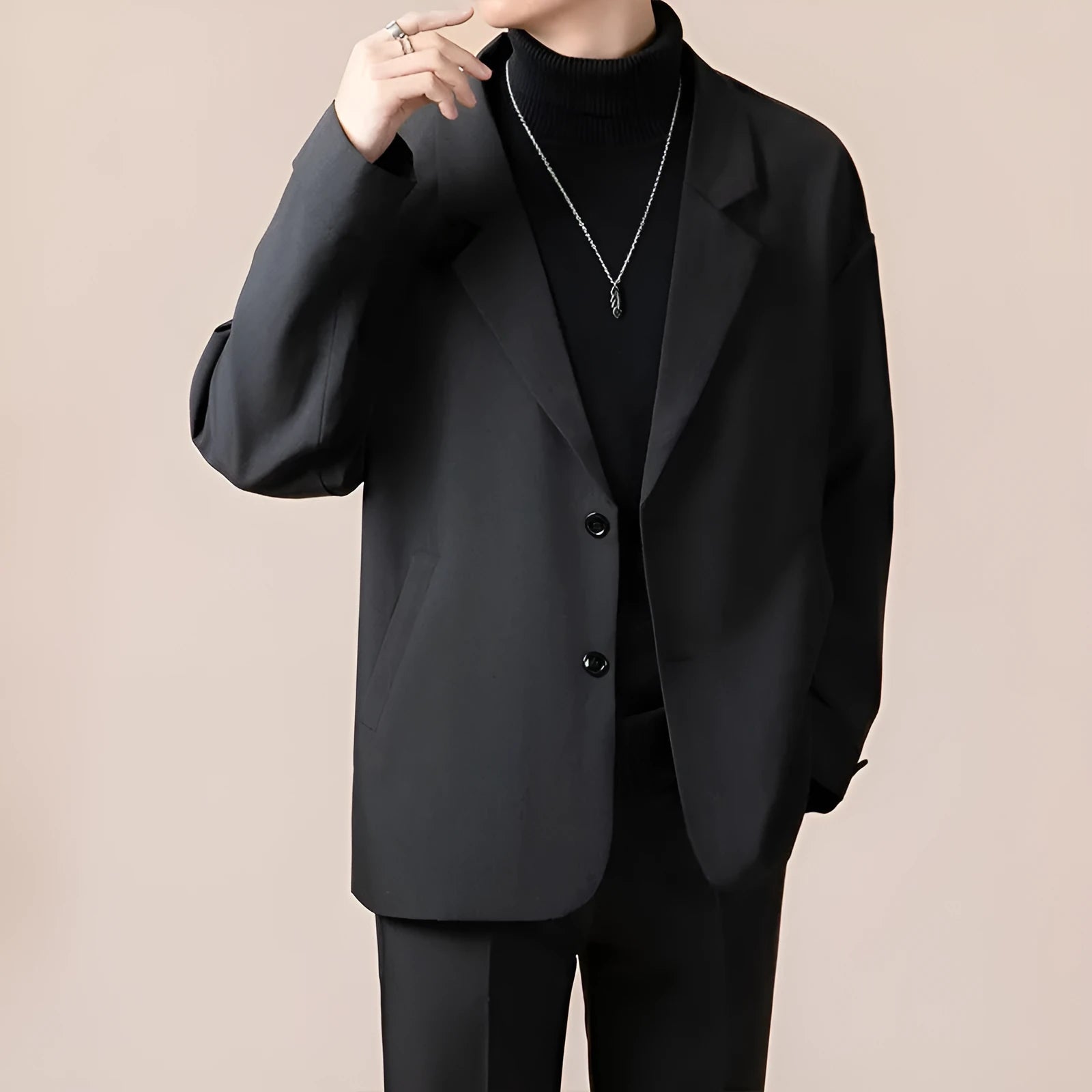 Men's loose fit casual suit jacket in chemical fibre blend available in multiple colours