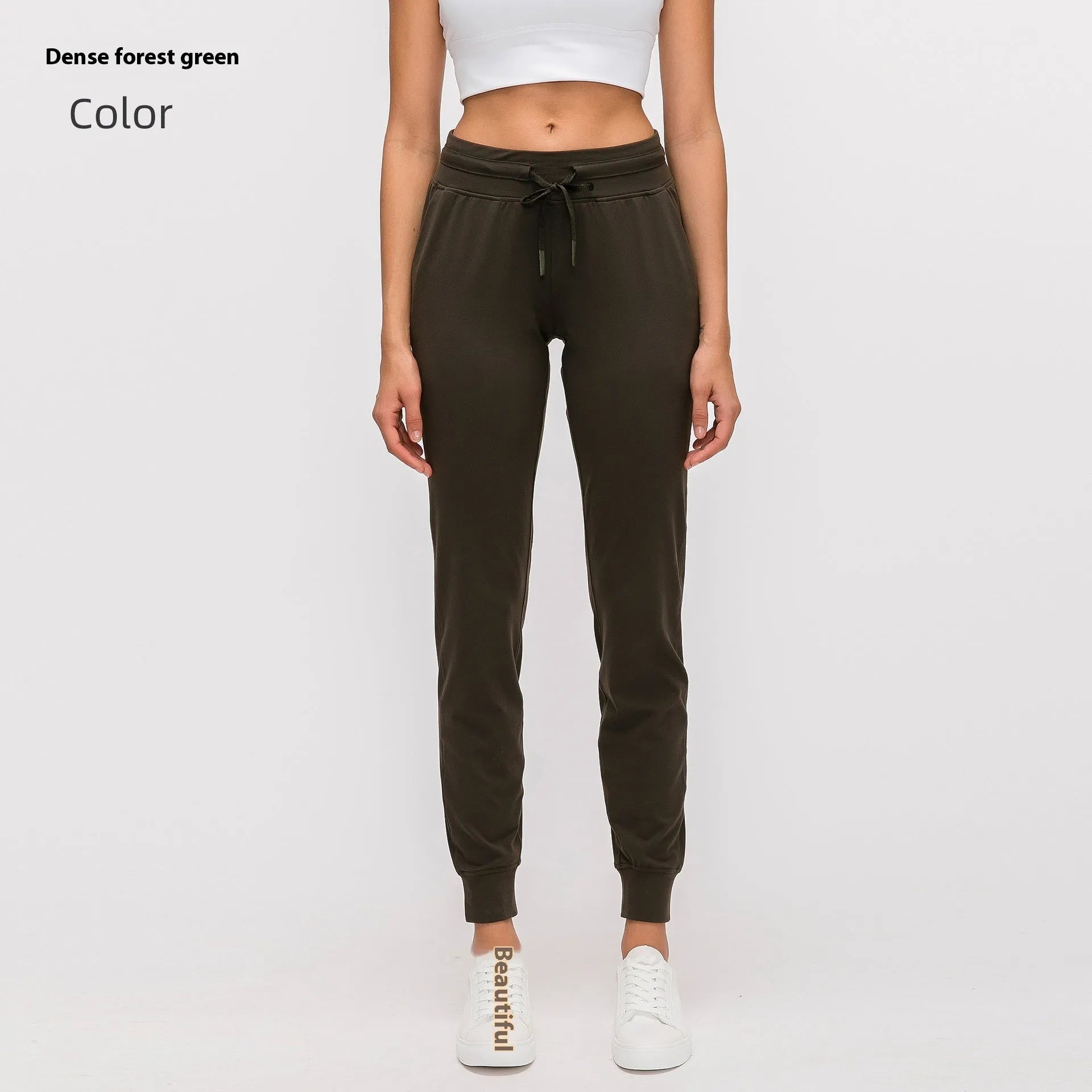 Women's high waist yoga pants in distilled coffee colour with drawstring waistband for fitness activities