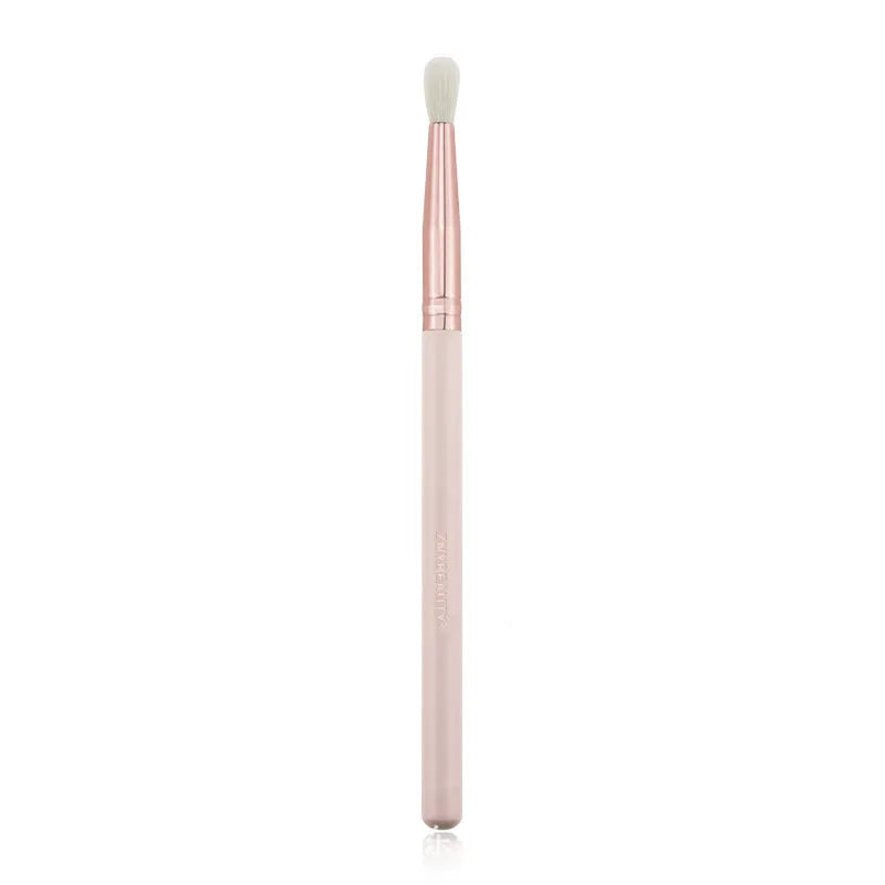 26 pink makeup brushes with wooden handles in portable case