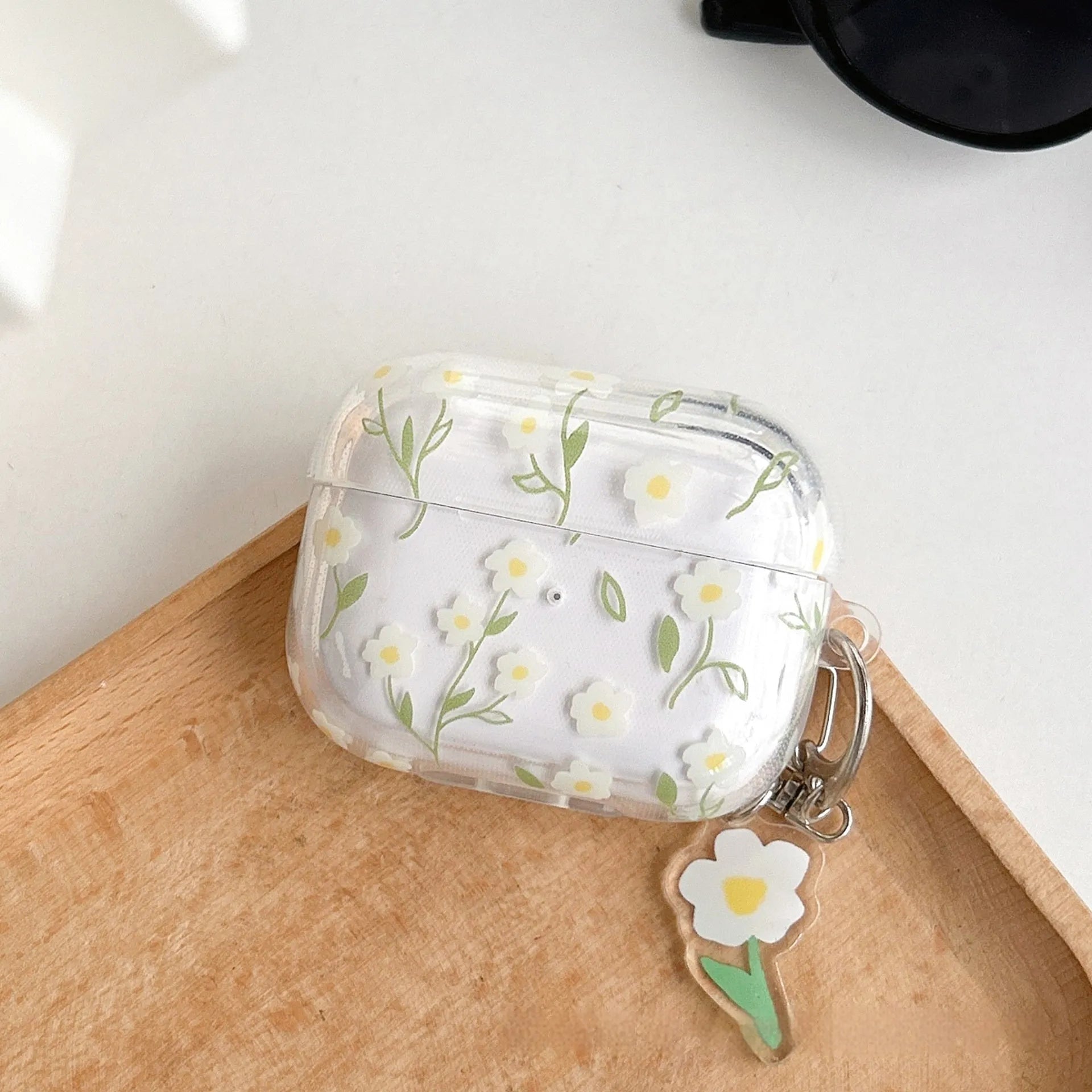 White floral design high-transparency TPU protective cover for Apple AirPods charging case