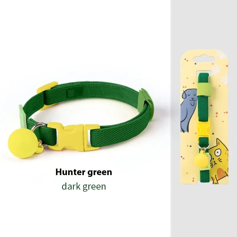 Small high elasticity polyester dog collar shown in one of seven solid colours, adjusted for a 22-32cm neck.
