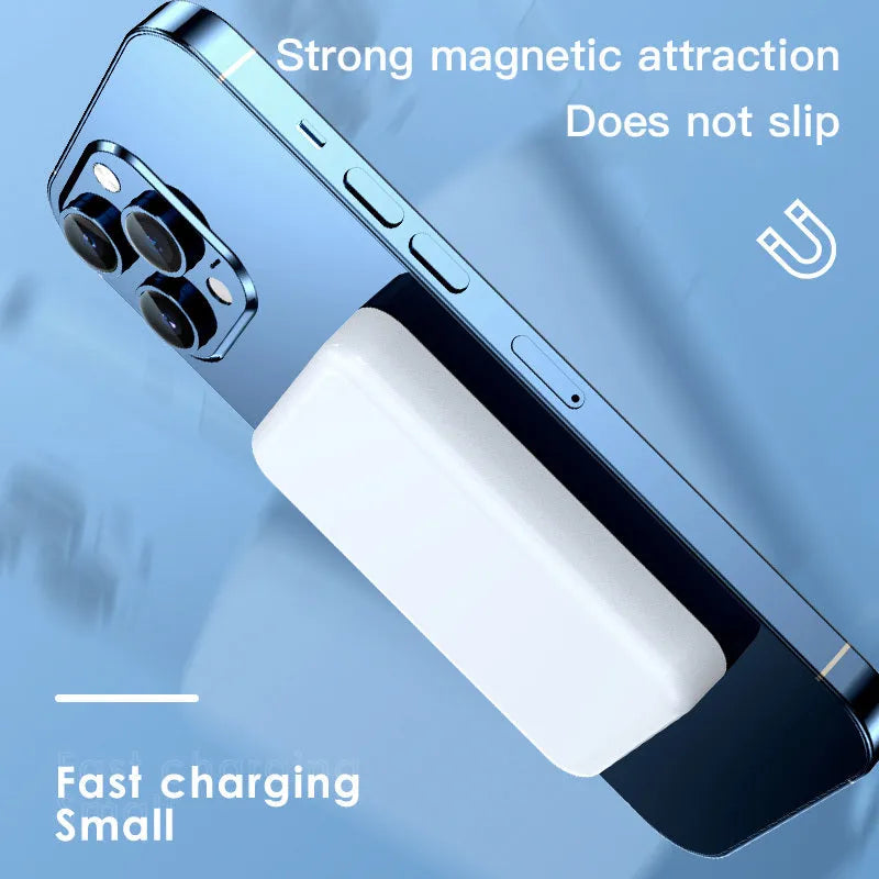 Pink magnetic wireless power bank showing dimensions 100x64x18mm with 20000mAh capacity