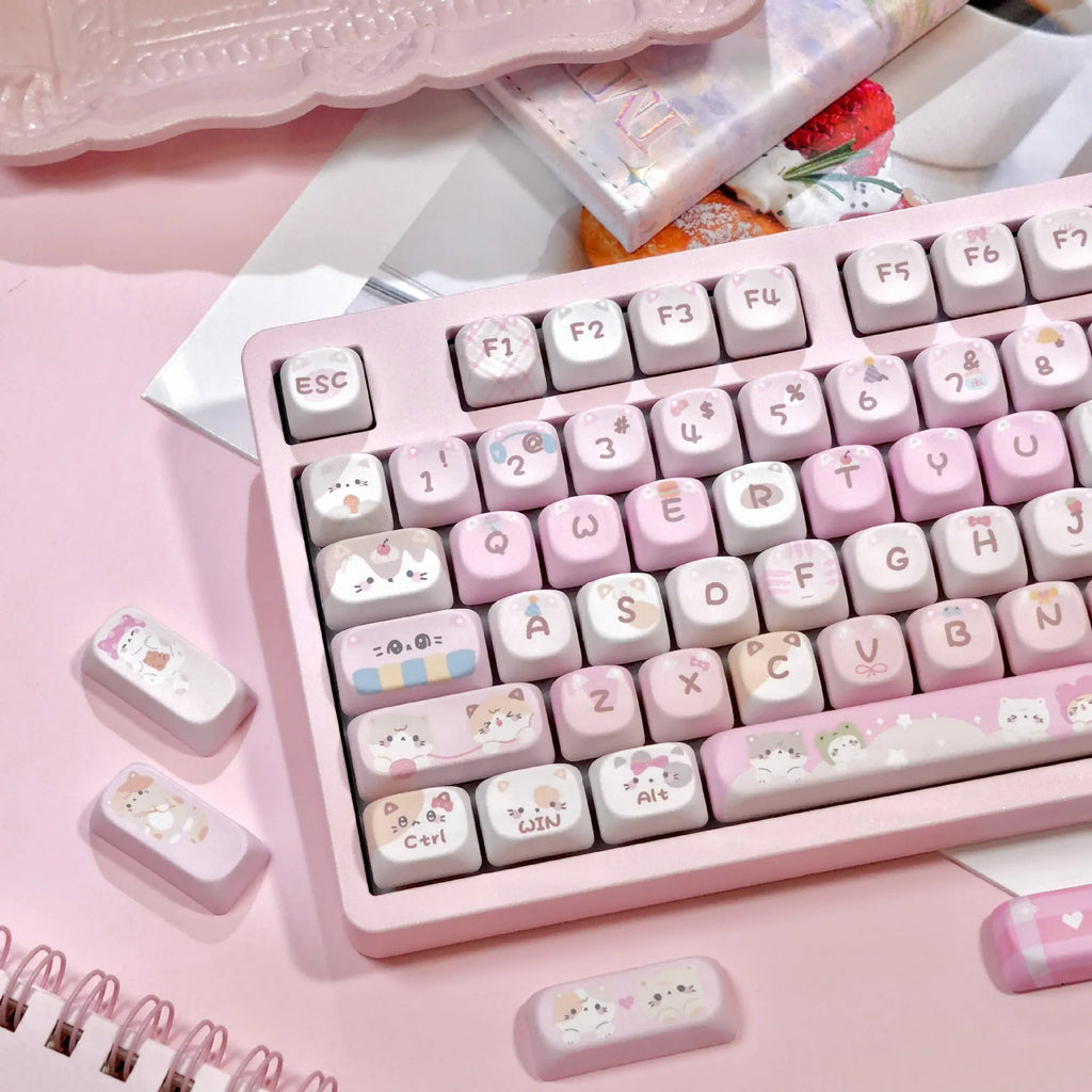 MOA height full five-sided sublimation key cap set with pink cartoon designs for mechanical gaming keyboards