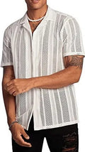 Men's white knitted short-sleeve button shirt with cardigan style street fashion design