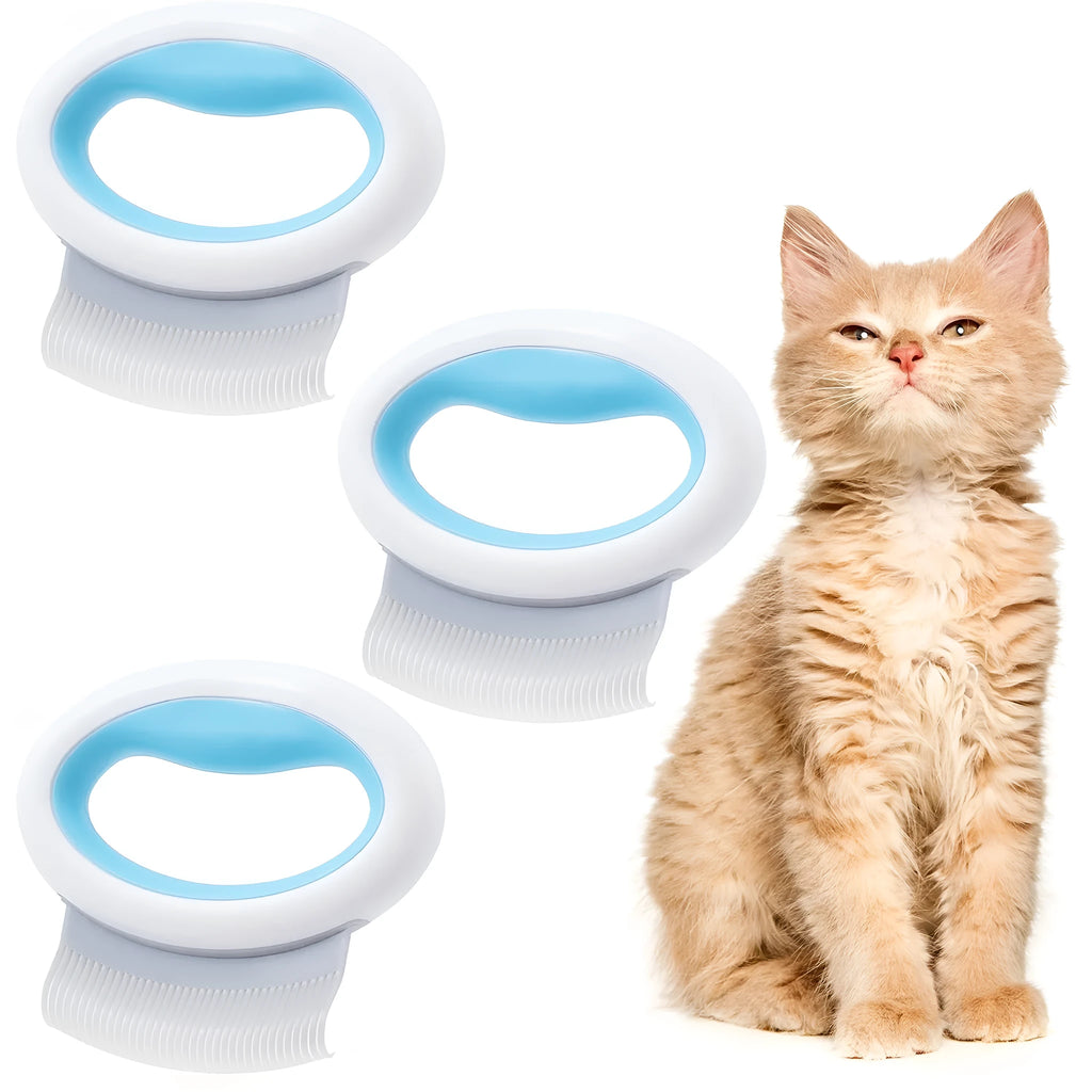 Blue pet grooming comb for cats and dogs on a white background.