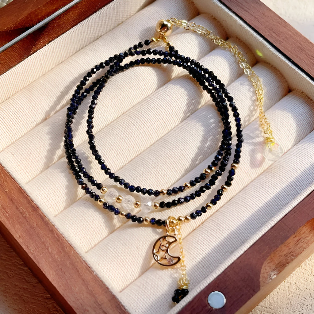 Women's multi-layer bracelet with three interlocking rings featuring blue sand stone details
