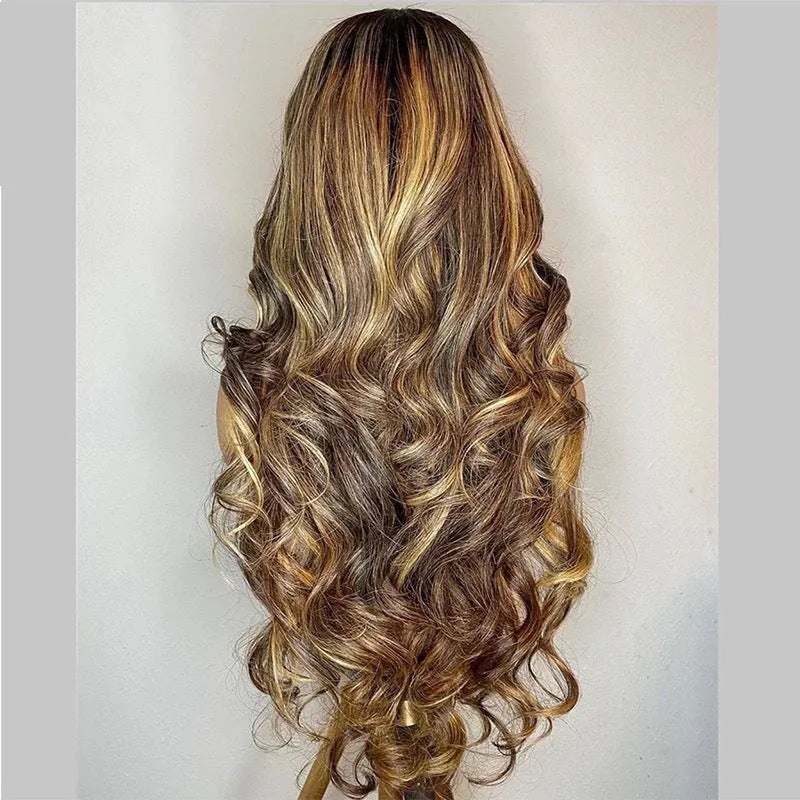 Front lace synthetic wig with long curly hair in 134 gradient colour pattern
