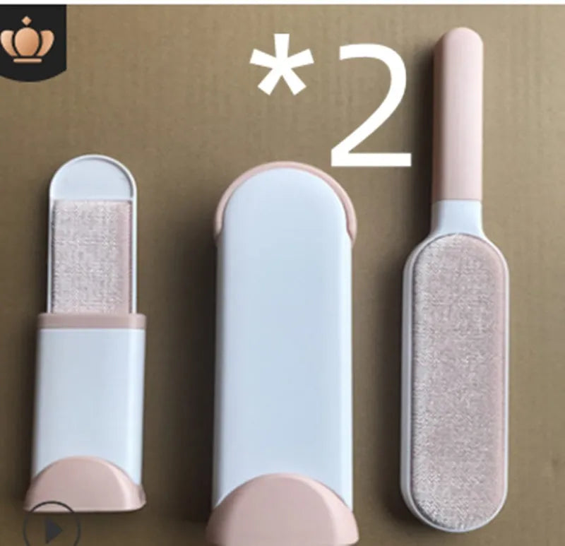 Blue reusable pet hair removal comb with a double-sided sticky brush and self-cleaning base.